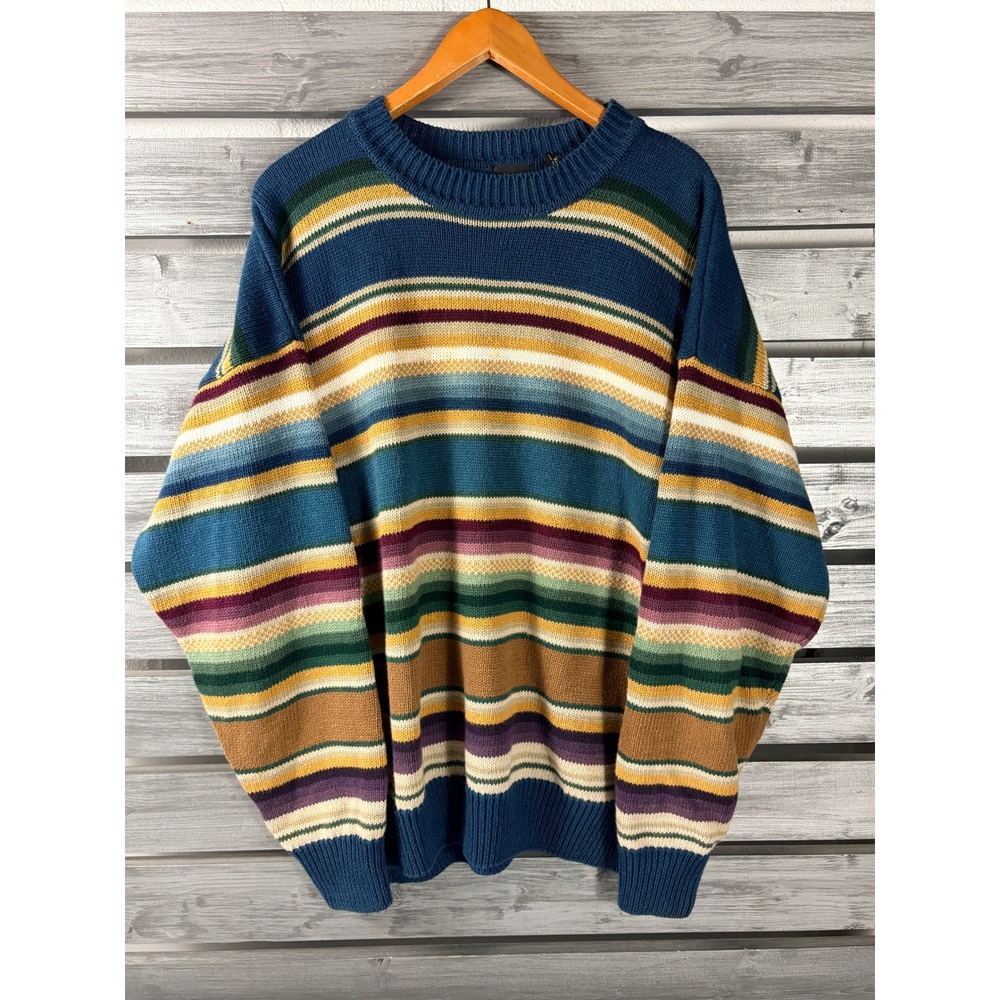 Vintage 90s Structure Mens XL Striped Ramie Cotton Coogi Style Sweater HEAVY